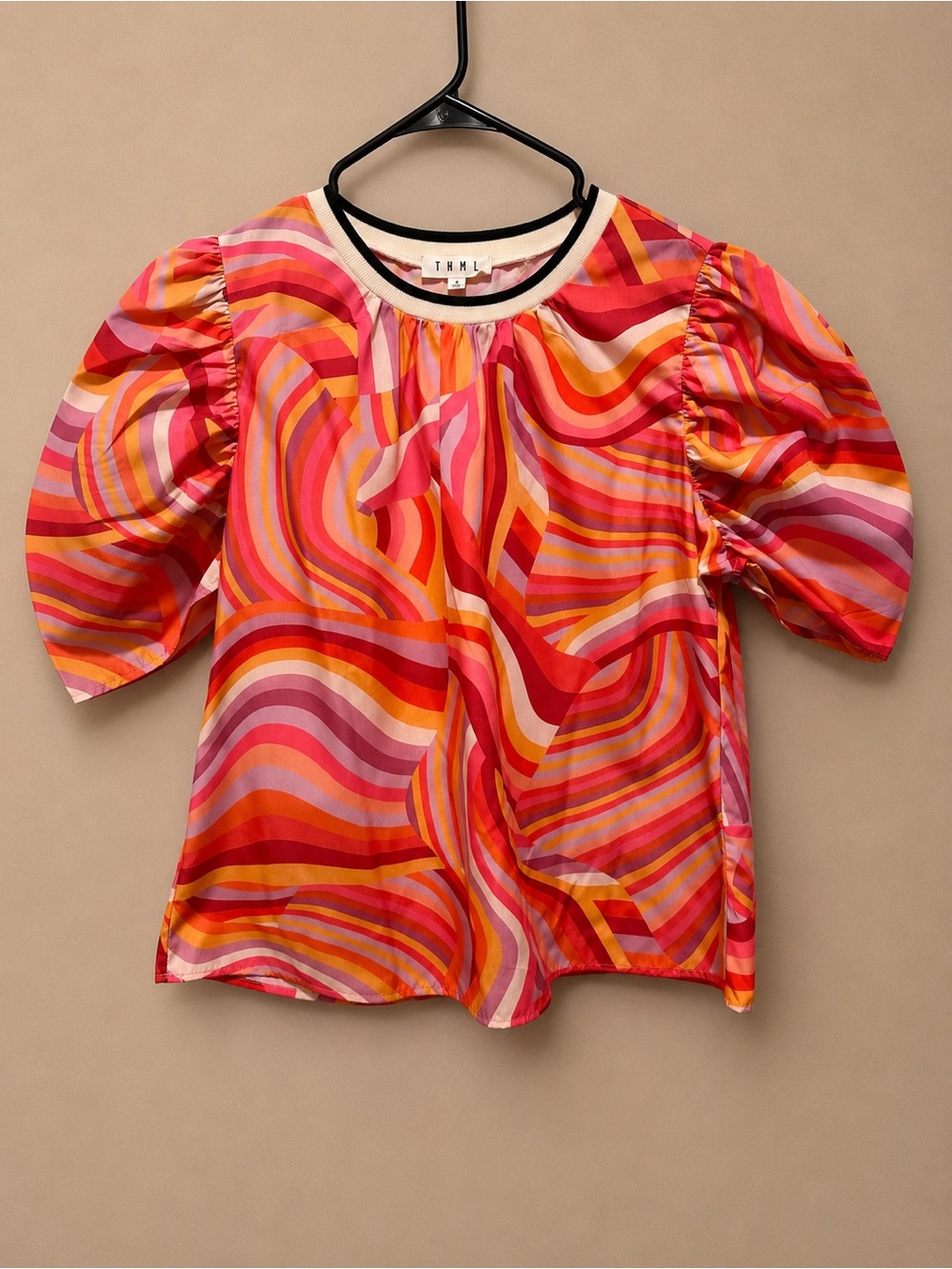 THML Girls' Pink, Red & Orange Swirl Puff-Sleeve Top